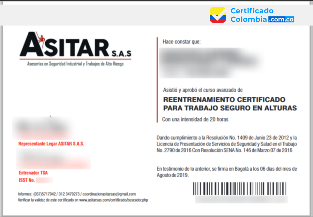 ASITAR - Descargar Certificado de Trabajo en Alturas - Colombia