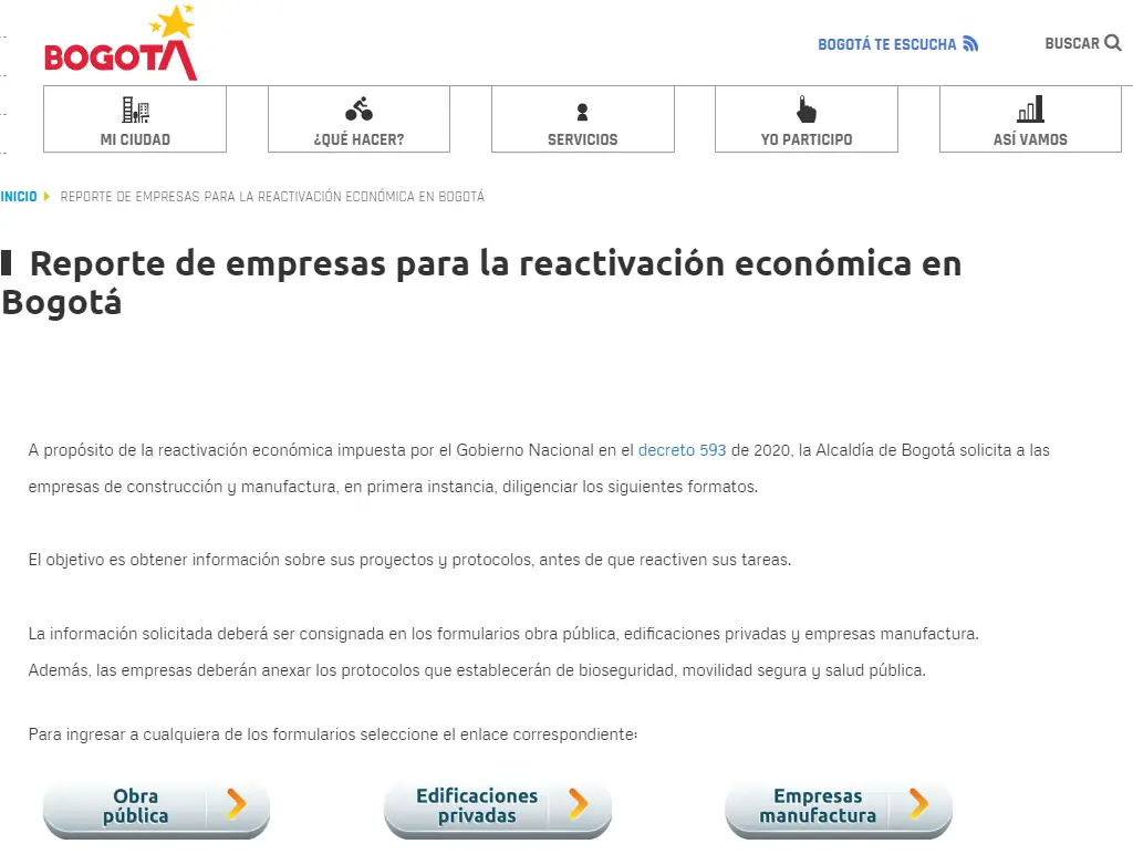Plataforma de Reporte de Empresas para la Reactivación Económica en Bogotá