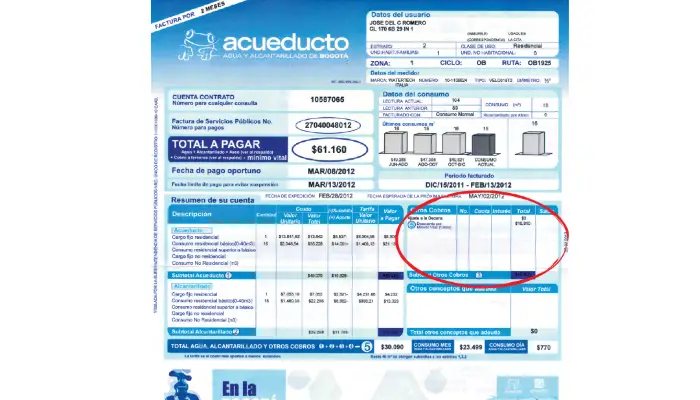 duplicado de factura Acueduto de Bogotá con numero de contrato